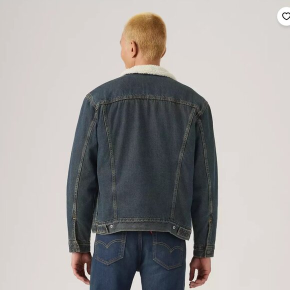 Levi's Premium Dark Wash Denim Sherpa Jacket w/ Black Shearling - men's med - Picture 6 of 6